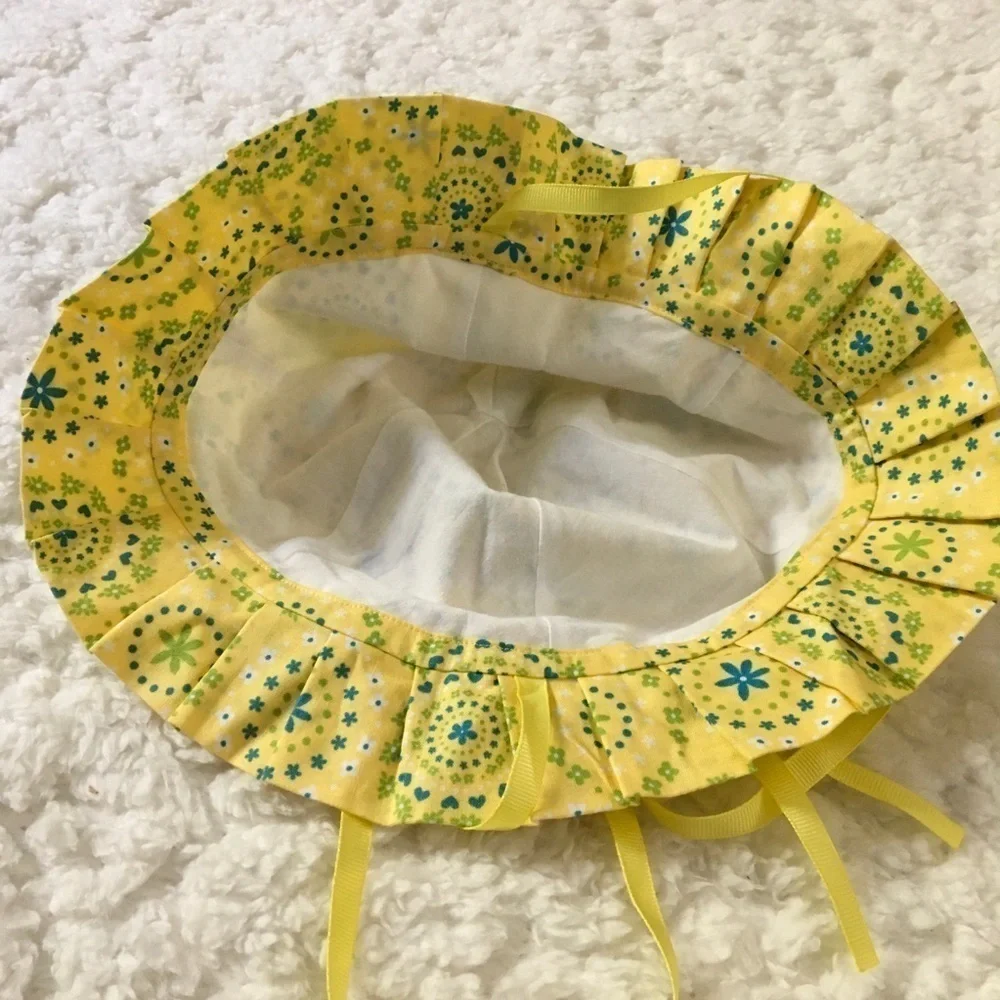 Yellow Floral Toddler Girls Bucket Hat Tie Beach